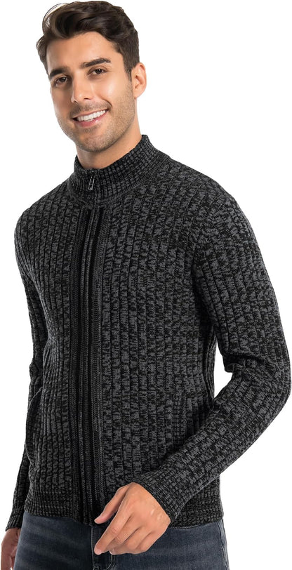 Men'S Cardigan Sweaters Full Zip up Stand Collar Slim Fit Casual Knitted Sweater with 2 Front Pockets