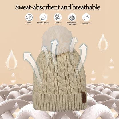 3Pcs Winter Women Beanie Hat Scarf and Touch Screen Gloves Sets Girls Classic Knit Warm Chunky Fleece Lined Cable Cap